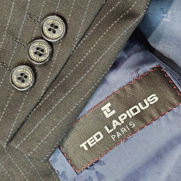 Ted Lapidus Paris Wool Blend Black Striped Double Vented Blazer Sport Jacket 42R - Picture 11 of 12